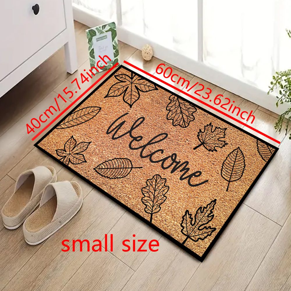 1pc, Autumn Black Maple Leaf Welcome Pattern Doormat for Harvest Festival And Thanksgiving, Featuring a Festive Rustic Style with a Plush Dotted Non-Slip Backing, Machine Washable Polyester Fiber Mat, Suitable for Kitchen, Dining Room, Hallway, Bathroom, Bedroom, Entrance, Home Decor, Perfect for Gifting, Usable in All Seasons. - Image 2