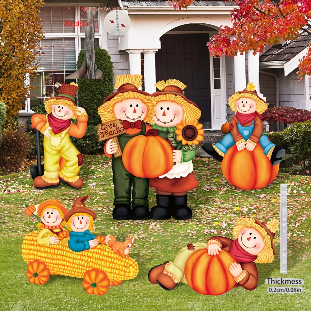 [Thanksgiving Yard Signage] 2D Flat - For Four Seasons 2D Flat 5pcs Set Fall Thanksgiving Yard Signage - Pumpkin Scarecrow Plastic Corrugated Board - Multi Design Styles - Outdoor Garden Decoration, 2D Flat