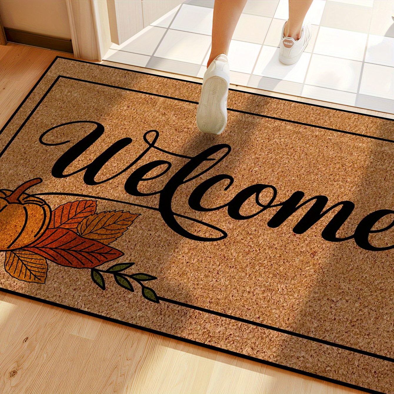 1pc Autumn Harvest Welcome Mat - Non-Slip, Machine Washable Doormat with Pumpkin & Leaf Design, Perfect for Kitchen, Dining Room, Hallway, Bathroom, Bedroom, Parties, and Garden Decor, Fall Decorations for Home - Image 4