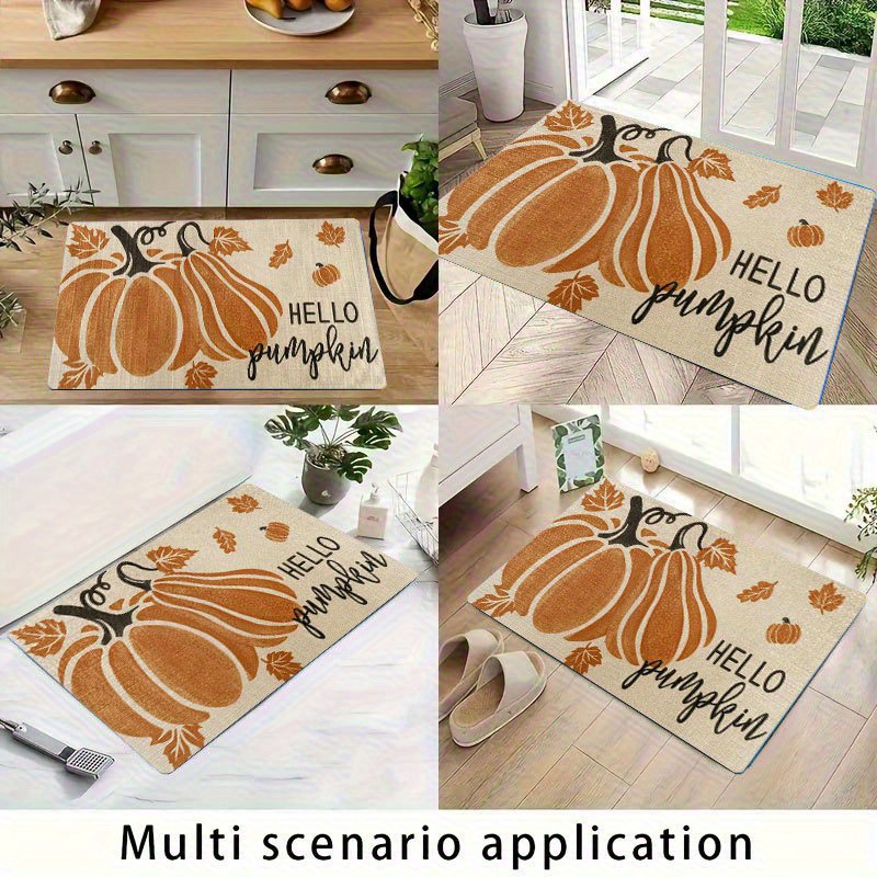 1pc Non-Slip Welcome Mat - Autumn Pumpkin & Leaves Print in Orange/Beige/White - Heavy-Duty PVC Backing for Kitchen, Living Room, Entryway - Easy Clean Floor Mat for Halloween, Thanksgiving, Christmas Decor - Indoor/Outdoor Use - Durable Polyester Surface - Ideal for Home, Cafe, Office, Seasonal Decoration, Festive Design, Comfortable Texture, Holiday Shoppers - Image 10