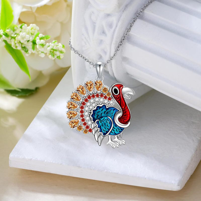 1pc Elegant Turkey Pendant Necklace with Blue & Red Feathers, Golden Eyes & Orange Beak - -Accented White Chain Jewelry for Thanksgiving, Christmas, Halloween, Birthday & Anniversary Gifts - Durable Casual Attire for &, for Teenager - Image 4