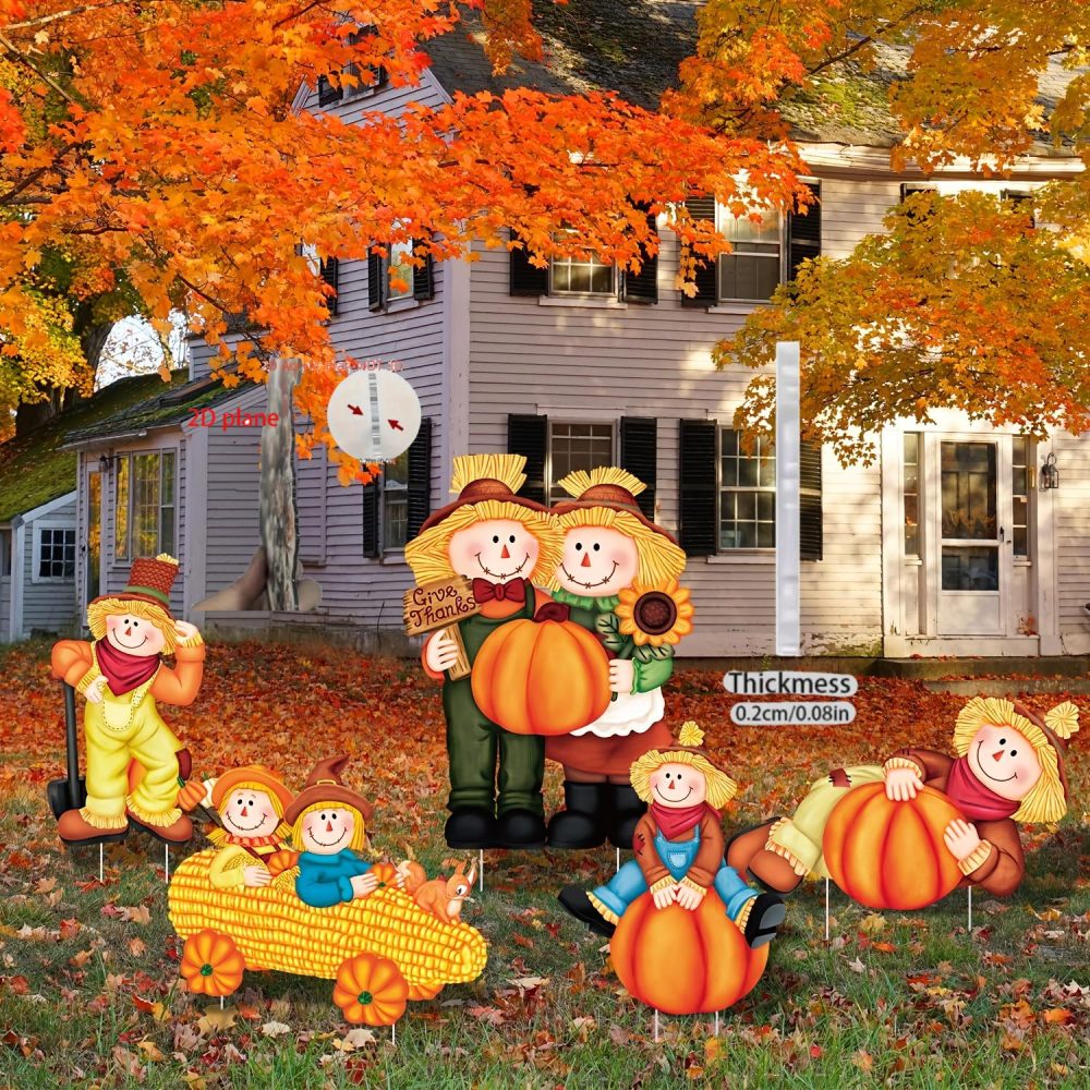 [Thanksgiving Yard Signage] 2D Flat - For Four Seasons 2D Flat 5pcs Set Fall Thanksgiving Yard Signage - Pumpkin Scarecrow Plastic Corrugated Board - Multi Design Styles - Outdoor Garden Decoration, 2D Flat - Image 2