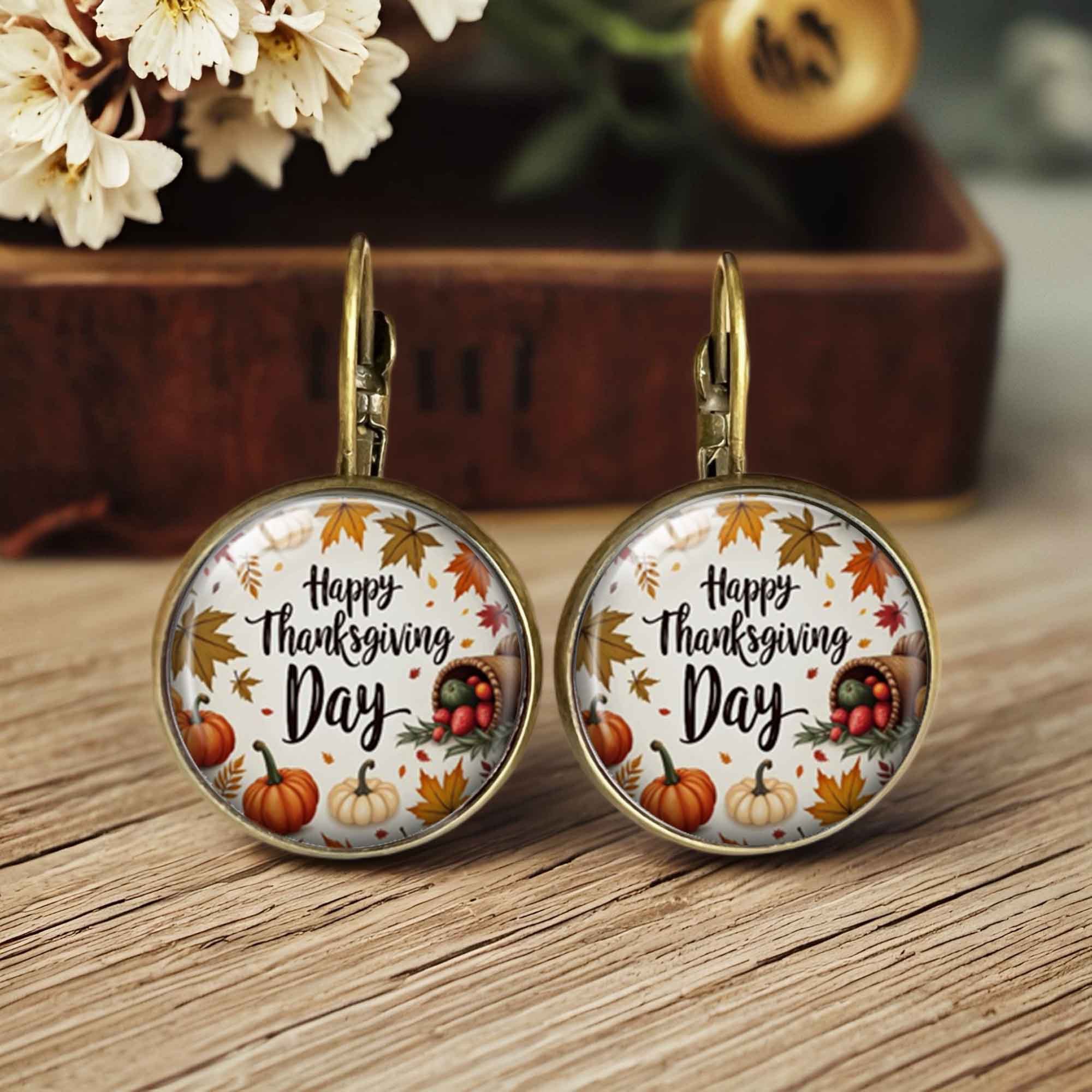 1 Pair Autumn Harvest Thanksgiving Earrings - Festive Pumpkin & Maple Leaf Design, Alloy Glass Beads, Elegant Style for Daily Wear, Gifts, and Holiday Celebrations, Gift Earrings | Seasonal Earrings | Alloy Construction, Thanksgiving Accessories, Without Battery - Image 2