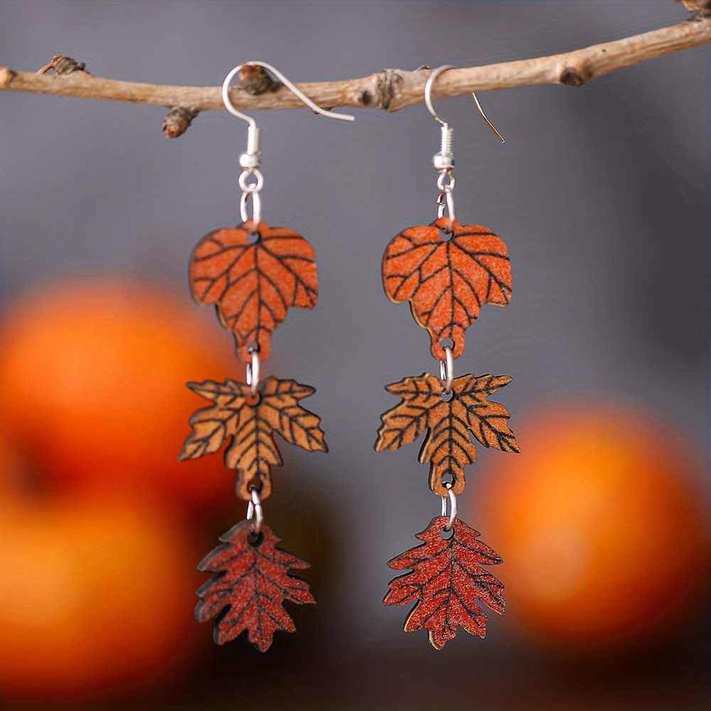 9 Pairs, Vintage Thanksgiving Earrings Set for Women - Pumpkin Coffee Leopard Maple Sunflower Thankful Wooden Double-sided Dangle Earrings - Autumn-Inspired Accessory for Rustic Fall Harvest Celebration, Thanksgiving Party & Daily Wear, Ideal Gift - Image 6