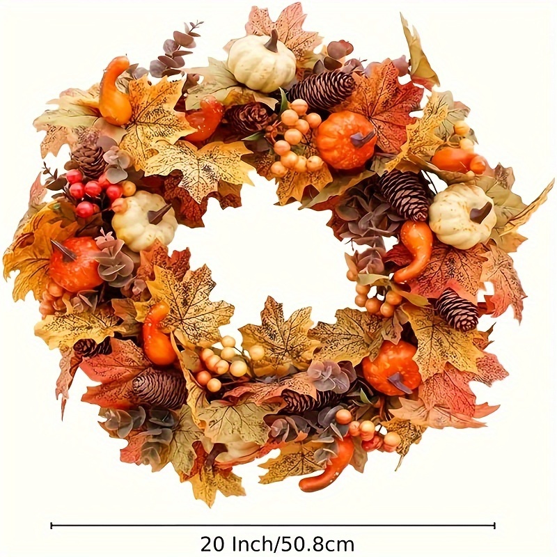 20inch Autumn Harvest Wreath- Thanksgiving and Halloween Decoration with Pumpkins, Berries, Maple Leaves and Pine Cones- Artificial Farmhouse Front Door Decoration for Indoor/Outdoor Use, Thanksgiving Decor, Rustic Farmhouse Style, Festive Fall Wreath, Weatherresistant Wreath, Lightweight Decoration, Pumpkin Wreath, Fall Wreath, Autumn Enthusiasts
