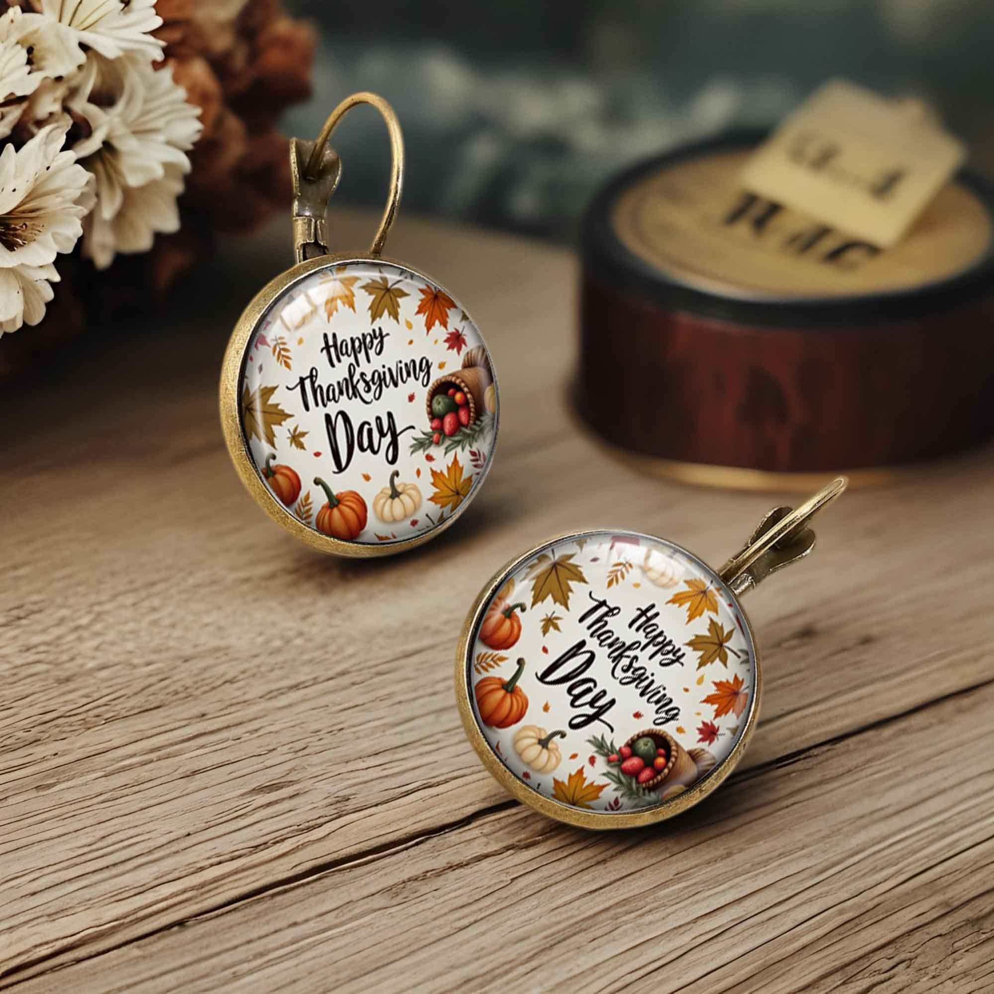 1 Pair Autumn Harvest Thanksgiving Earrings - Festive Pumpkin & Maple Leaf Design, Alloy Glass Beads, Elegant Style for Daily Wear, Gifts, and Holiday Celebrations, Gift Earrings | Seasonal Earrings | Alloy Construction, Thanksgiving Accessories, Without Battery - Image 5