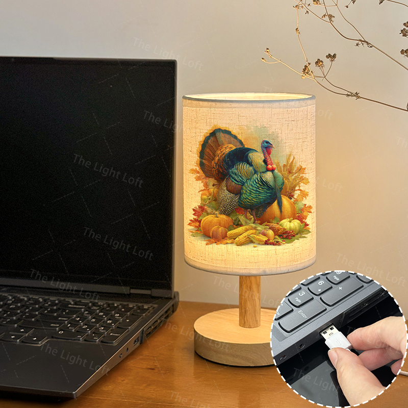 1pc USB-Powered LED Table Lamp with Turkey, Pumpkins & Autumn Leaves - USB-Powered Fall Decor, No Wiring Needed, Easy Plug & Play, for Thanksgiving, Bedroom, Office, Dorm - Perfect Holiday Gift, Seasonal Lighting, Festive Lighting - Image 3