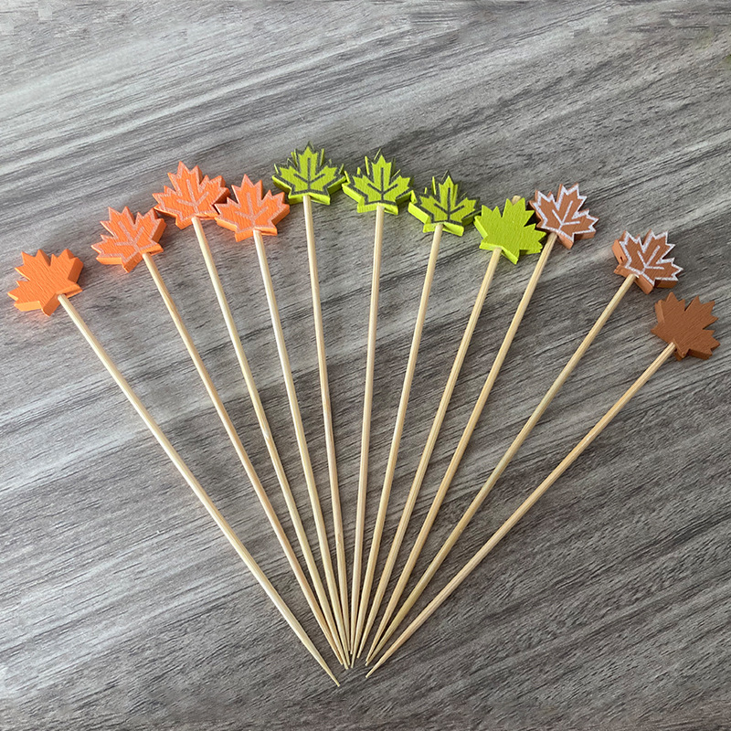 50pcs Disposable Bamboo Fruit Picks - Autumn Maple Leaf & Pumpkin-Shaped Skewers with Pointed Tips, Cartoon Style Serving Utensils for Parties, Thanksgiving, Halloween, Fall Events - Kitchen & Dining Accessories (Bulk Pack, Durable & Safe for Serving Fruits, Cheese, Desserts), Fruit Forks, Fruit Forks for Party, Toothpick For Appetizer, Toothpick For Dessert, Cocktail Stick For Appetizer, Cocktail Decoration, Charcuterie Supplie, Skewer Stick, Food Pick, Small Umbrella For Drink - Image 3