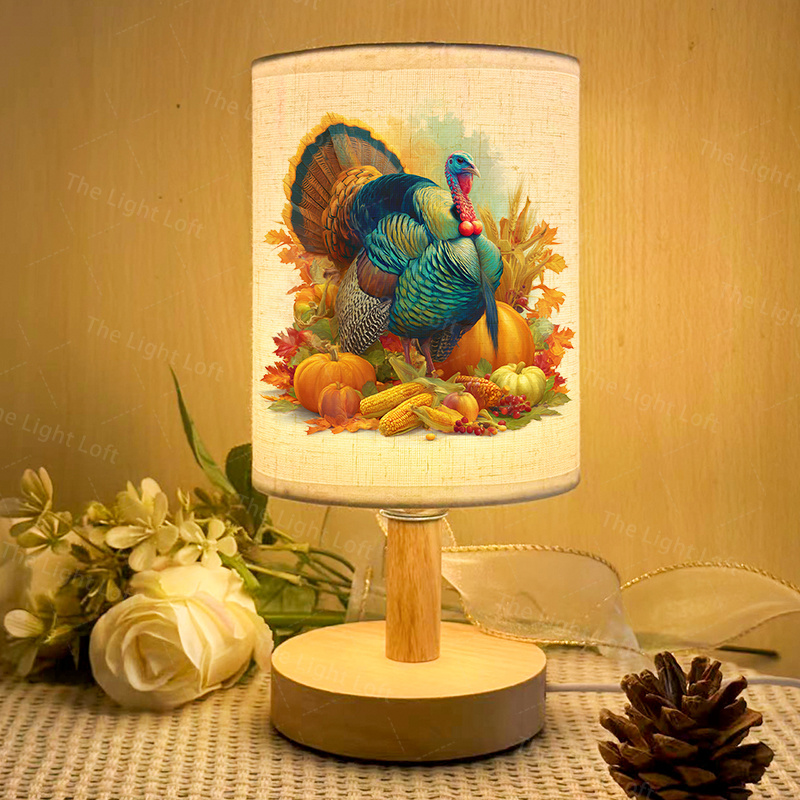 1pc USB-Powered LED Table Lamp with Turkey, Pumpkins & Autumn Leaves - USB-Powered Fall Decor, No Wiring Needed, Easy Plug & Play, for Thanksgiving, Bedroom, Office, Dorm - Perfect Holiday Gift, Seasonal Lighting, Festive Lighting