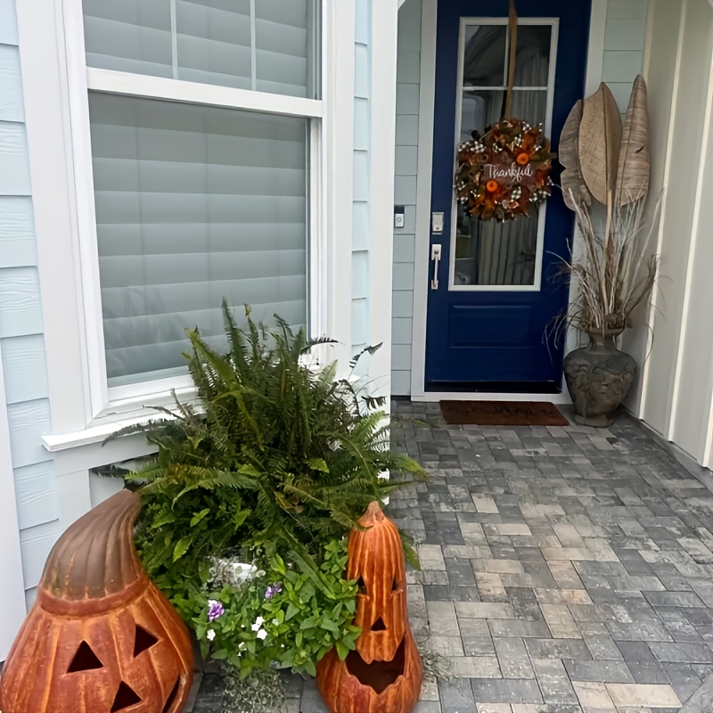 Large Rustic Farmhouse Thanksgiving Wreath with Real-Looking Orange Pumpkins, Green Leaves & "Thankful" Sign - Durable Plastic Harvest Door Hanging Decor for Front Door, Office - No Wiring Needed, Fall Seasonal Decoration (Plaid, Autumn Wreath, Autumn Wreaths For Front Door, Fall Wreath, Autumn Door Wreath, Fall Wreaths For Front Door, Halloween Wreath, Christmas Wreath, Christmas Decorations, Fall Decorations For Home, Halloween Wreaths For Front Door, Pumpkin Wreath, - Image 4