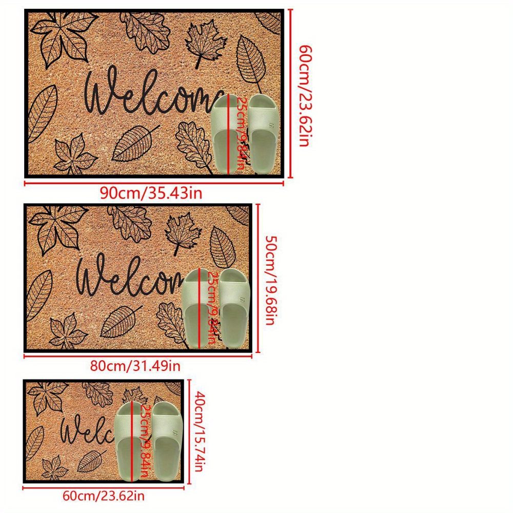 1pc, Autumn Black Maple Leaf Welcome Pattern Doormat for Harvest Festival And Thanksgiving, Featuring a Festive Rustic Style with a Plush Dotted Non-Slip Backing, Machine Washable Polyester Fiber Mat, Suitable for Kitchen, Dining Room, Hallway, Bathroom, Bedroom, Entrance, Home Decor, Perfect for Gifting, Usable in All Seasons. - Image 3