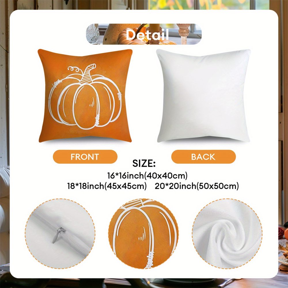 4pcs Polka Dot Orange & White Pumpkin Throw Pillow Covers Maple Leaves Fall Farmhouse Thanksgiving Day Decorative Cushion Case for Bedroom Sofa Couch - Image 4