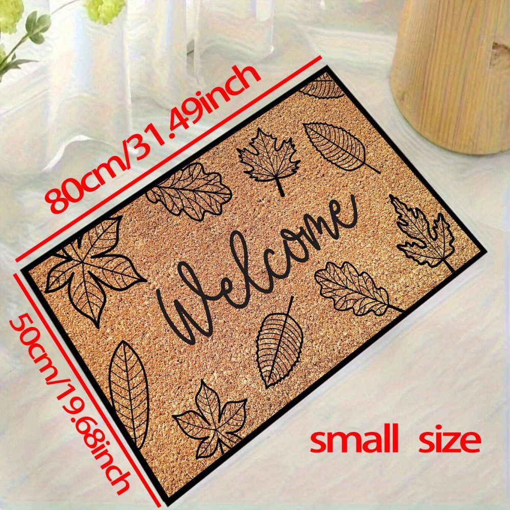 1pc, Autumn Black Maple Leaf Welcome Pattern Doormat for Harvest Festival And Thanksgiving, Featuring a Festive Rustic Style with a Plush Dotted Non-Slip Backing, Machine Washable Polyester Fiber Mat, Suitable for Kitchen, Dining Room, Hallway, Bathroom, Bedroom, Entrance, Home Decor, Perfect for Gifting, Usable in All Seasons. - Image 6