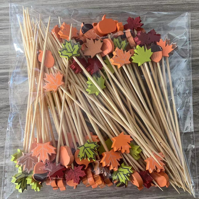 50pcs Disposable Bamboo Fruit Picks - Autumn Maple Leaf & Pumpkin-Shaped Skewers with Pointed Tips, Cartoon Style Serving Utensils for Parties, Thanksgiving, Halloween, Fall Events - Kitchen & Dining Accessories (Bulk Pack, Durable & Safe for Serving Fruits, Cheese, Desserts), Fruit Forks, Fruit Forks for Party, Toothpick For Appetizer, Toothpick For Dessert, Cocktail Stick For Appetizer, Cocktail Decoration, Charcuterie Supplie, Skewer Stick, Food Pick, Small Umbrella For Drink - Image 5