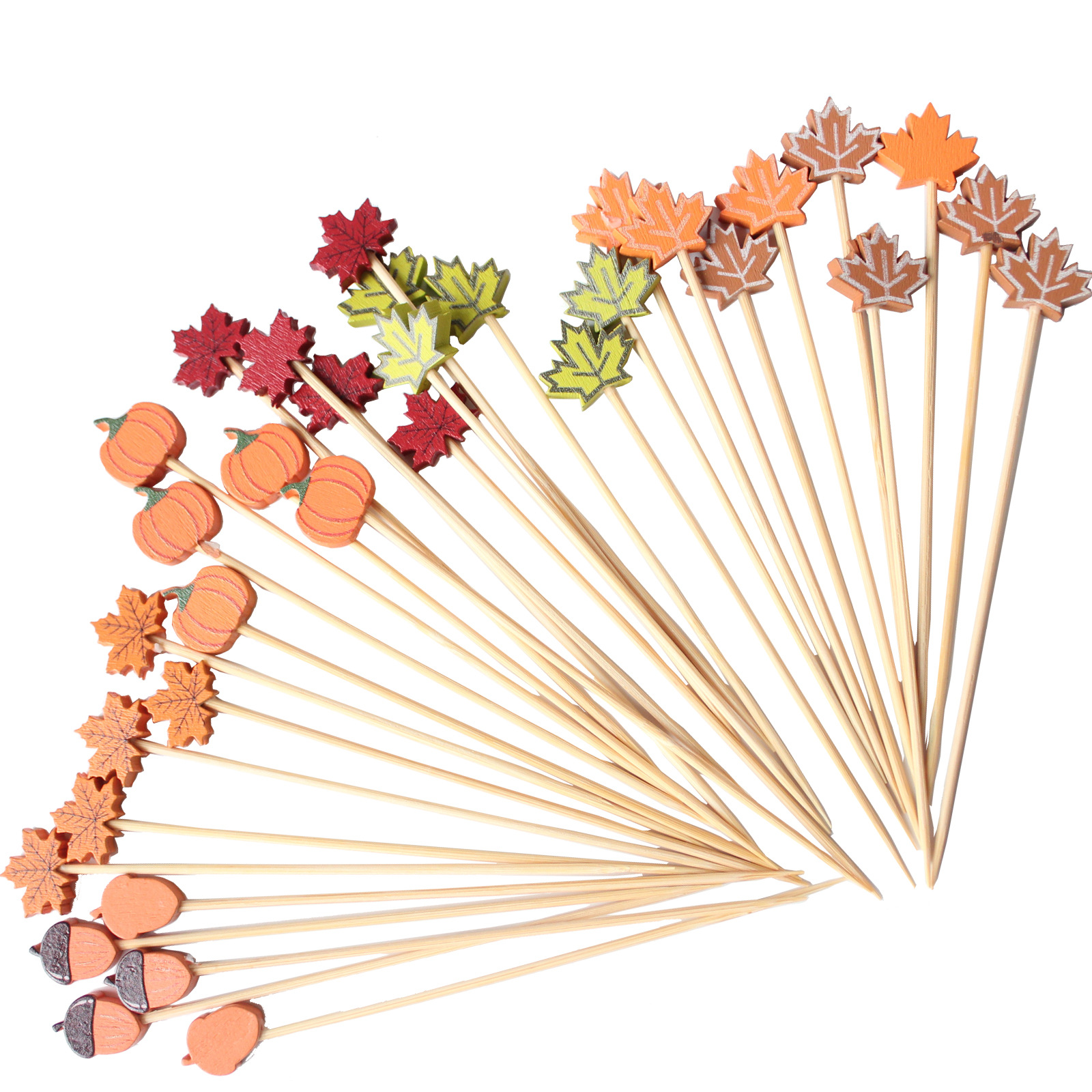 50pcs Disposable Bamboo Fruit Picks - Autumn Maple Leaf & Pumpkin-Shaped Skewers with Pointed Tips, Cartoon Style Serving Utensils for Parties, Thanksgiving, Halloween, Fall Events - Kitchen & Dining Accessories (Bulk Pack, Durable & Safe for Serving Fruits, Cheese, Desserts), Fruit Forks, Fruit Forks for Party, Toothpick For Appetizer, Toothpick For Dessert, Cocktail Stick For Appetizer, Cocktail Decoration, Charcuterie Supplie, Skewer Stick, Food Pick, Small Umbrella For Drink - Image 4