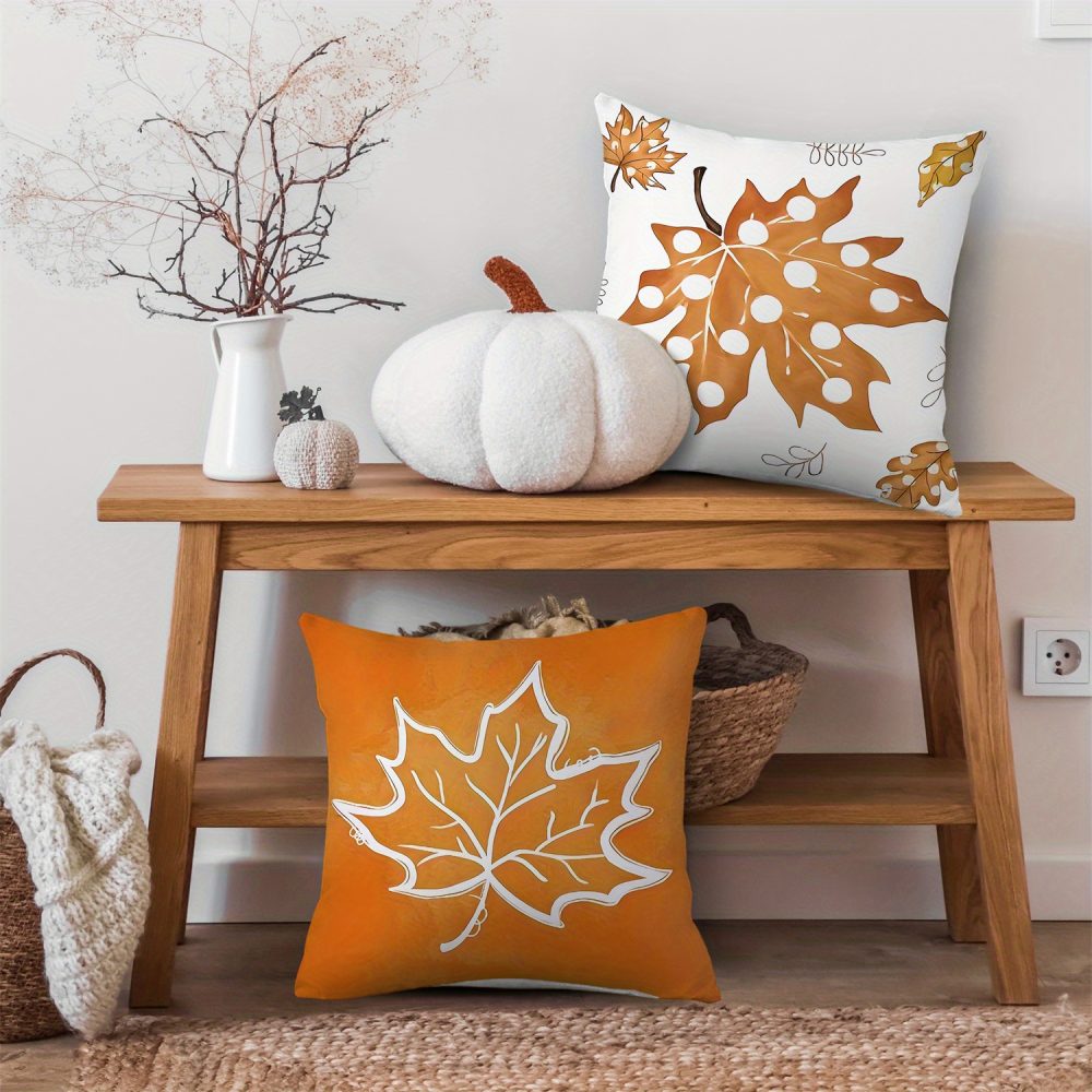 4pcs Polka Dot Orange & White Pumpkin Throw Pillow Covers Maple Leaves Fall Farmhouse Thanksgiving Day Decorative Cushion Case for Bedroom Sofa Couch - Image 6