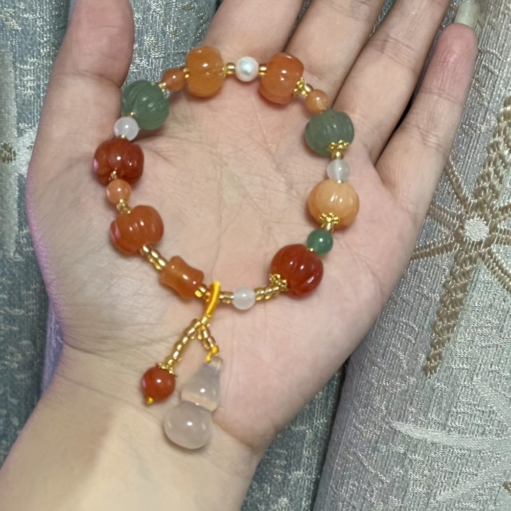[Handmade Tribal Bracelet] Handmade Tribal Pumpkin Beaded Bracelet - Unisex Non-Retro Design with Earthy Tones & Golden-Tone Spacers, Everyday & Party Jewelry, All-Season Versatile Accessory - Image 4