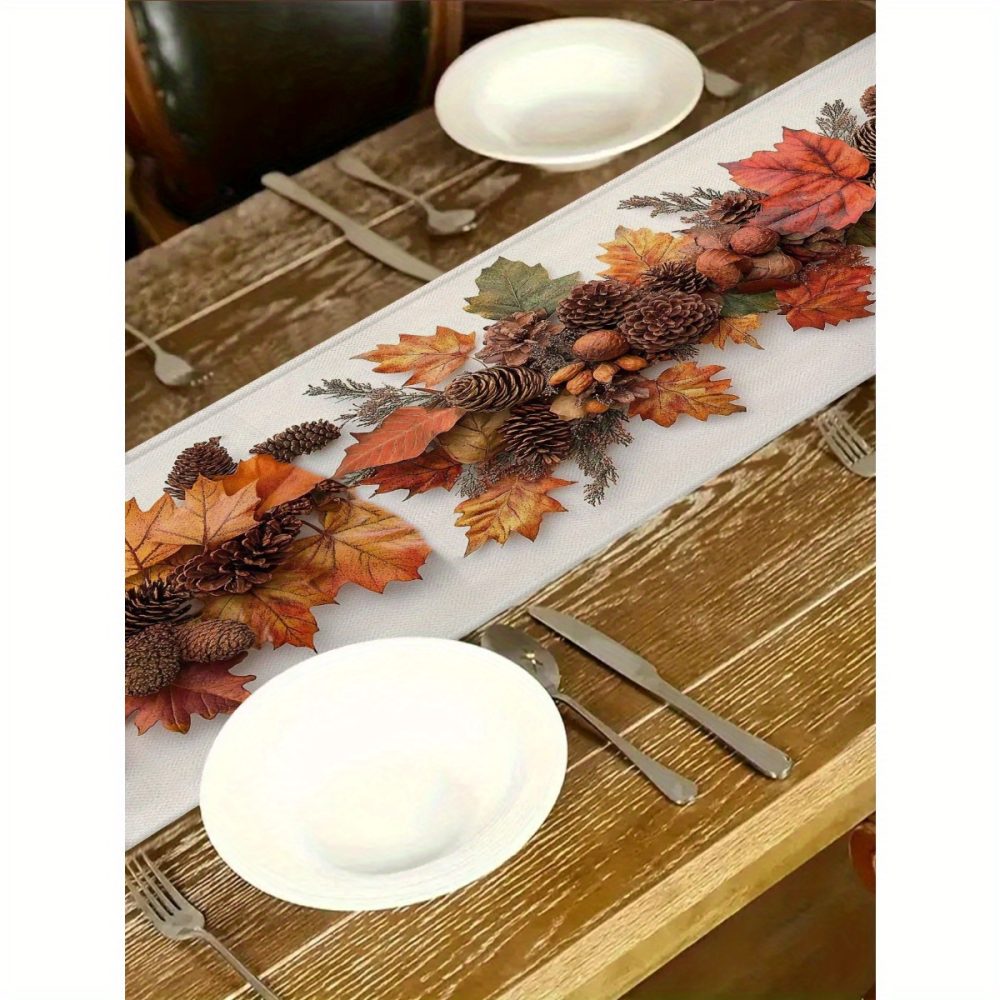 [3 Sizes Available] Autumn Table Flag - Red-Brown Maple Leaves And Pine Cone Print - Elegant Decoration for Thanksgiving, Halloween, And Harvest Parties - Durable Polyester for Indoor And Outdoor Use - Easy to Clean Kitchen Table Decor, Coffee Table Arrangement, Faux Leaf Details, Long-Lasting Material, a Must-Have for Holiday Hosts. - Image 6