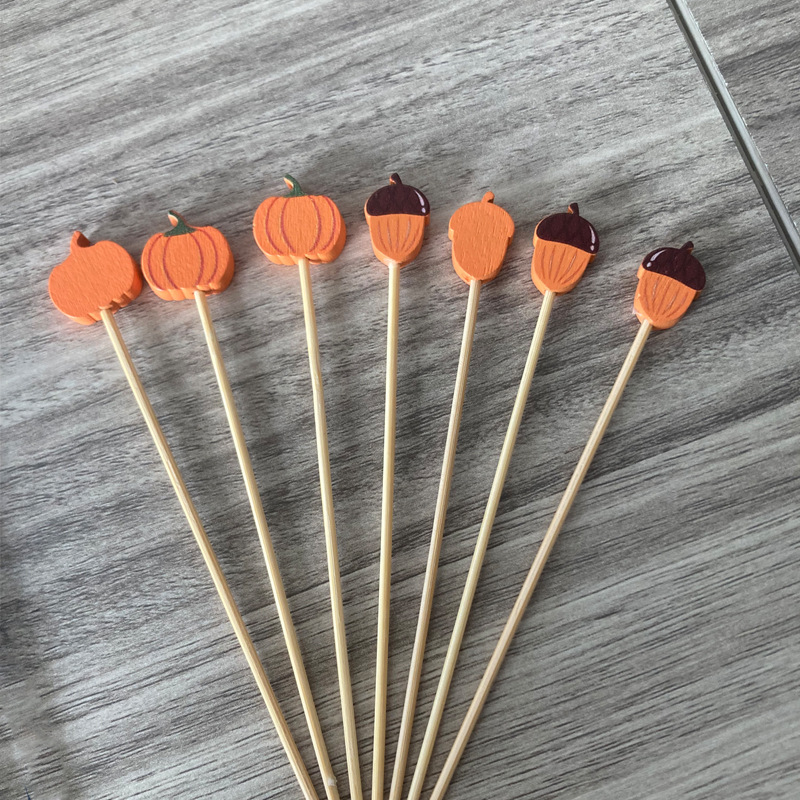 50pcs Disposable Bamboo Fruit Picks - Autumn Maple Leaf & Pumpkin-Shaped Skewers with Pointed Tips, Cartoon Style Serving Utensils for Parties, Thanksgiving, Halloween, Fall Events - Kitchen & Dining Accessories (Bulk Pack, Durable & Safe for Serving Fruits, Cheese, Desserts), Fruit Forks, Fruit Forks for Party, Toothpick For Appetizer, Toothpick For Dessert, Cocktail Stick For Appetizer, Cocktail Decoration, Charcuterie Supplie, Skewer Stick, Food Pick, Small Umbrella For Drink