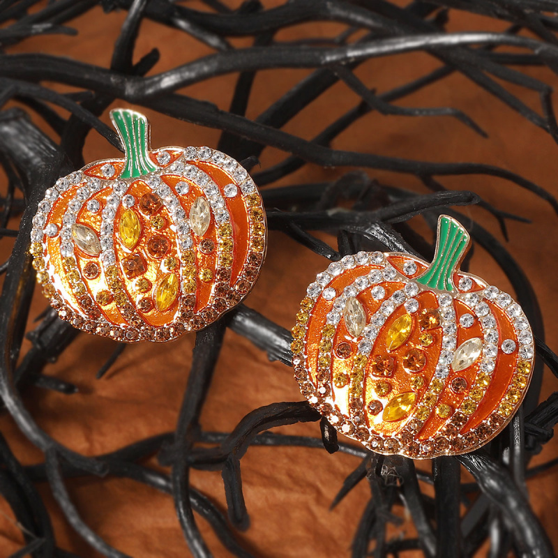 1 Pair of Elegant Pumpkin-Themed Earrings with Sparkling Gemstones, Stainless Steel - Vintage-Inspired Design for Daily Wear & Parties, Party Accessories|Vintageinspired Earrings|Stainless Steel Earrings