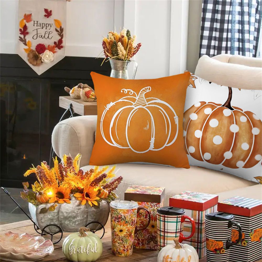 4pcs Polka Dot Orange & White Pumpkin Throw Pillow Covers Maple Leaves Fall Farmhouse Thanksgiving Day Decorative Cushion Case for Bedroom Sofa Couch - Image 5