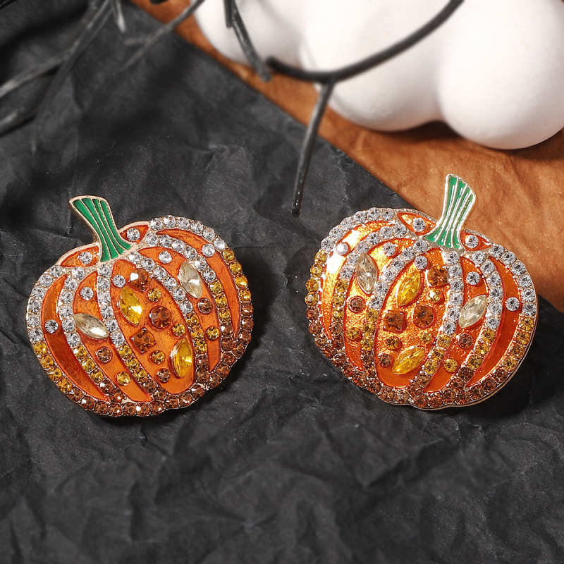 1 Pair of Elegant Pumpkin-Themed Earrings with Sparkling Gemstones, Stainless Steel - Vintage-Inspired Design for Daily Wear & Parties, Party Accessories|Vintageinspired Earrings|Stainless Steel Earrings - Image 2