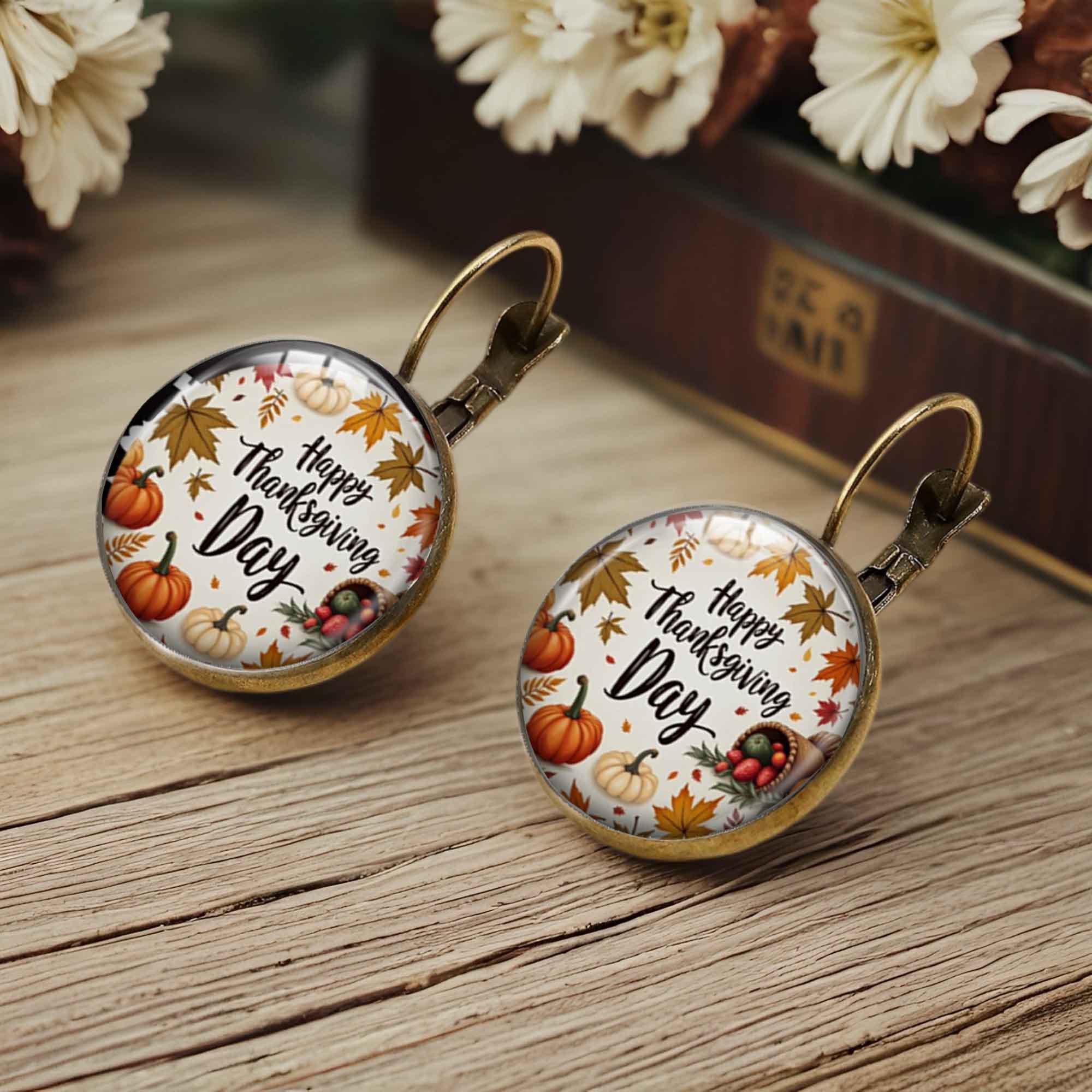 1 Pair Autumn Harvest Thanksgiving Earrings - Festive Pumpkin & Maple Leaf Design, Alloy Glass Beads, Elegant Style for Daily Wear, Gifts, and Holiday Celebrations, Gift Earrings | Seasonal Earrings | Alloy Construction, Thanksgiving Accessories, Without Battery - Image 4