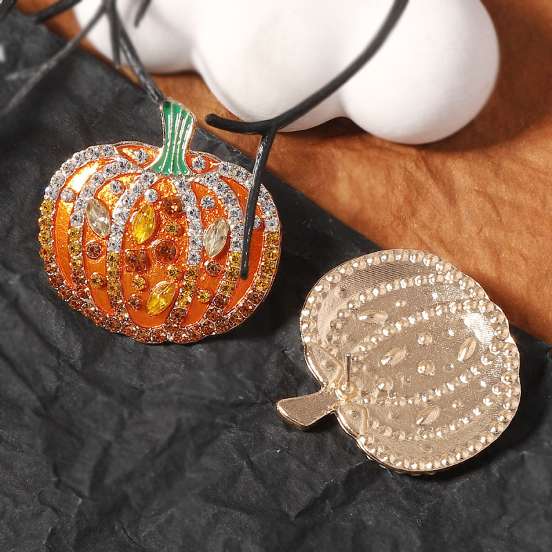 1 Pair of Elegant Pumpkin-Themed Earrings with Sparkling Gemstones, Stainless Steel - Vintage-Inspired Design for Daily Wear & Parties, Party Accessories|Vintageinspired Earrings|Stainless Steel Earrings - Image 3