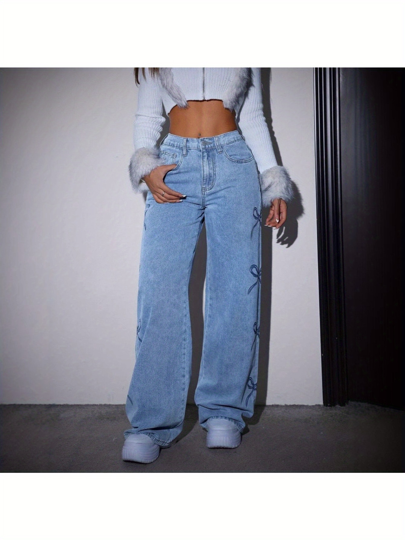Women's High Waist Wide Leg Jeans - Stretchy Non-See-Through Denim Pants, Loose Fit Straight Leg for Everyday & Formal Outfits - Machine Washable All-Season Jeans, Streetwear Style, Trendy Design, Comfortable Material, Stylish Trousers, Casual Wearers - Image 9