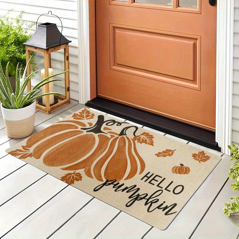 1pc Non-Slip Welcome Mat - Autumn Pumpkin & Leaves Print in Orange/Beige/White - Heavy-Duty PVC Backing for Kitchen, Living Room, Entryway - Easy Clean Floor Mat for Halloween, Thanksgiving, Christmas Decor - Indoor/Outdoor Use - Durable Polyester Surface - Ideal for Home, Cafe, Office, Seasonal Decoration, Festive Design, Comfortable Texture, Holiday Shoppers - Image 8