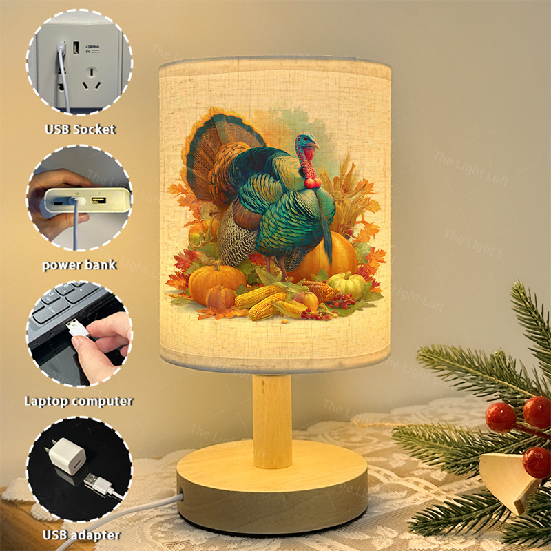 1pc USB-Powered LED Table Lamp with Turkey, Pumpkins & Autumn Leaves - USB-Powered Fall Decor, No Wiring Needed, Easy Plug & Play, for Thanksgiving, Bedroom, Office, Dorm - Perfect Holiday Gift, Seasonal Lighting, Festive Lighting - Image 4