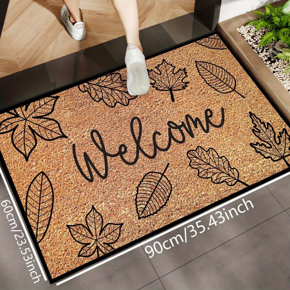 1pc, Autumn Black Maple Leaf Welcome Pattern Doormat for Harvest Festival And Thanksgiving, Featuring a Festive Rustic Style with a Plush Dotted Non-Slip Backing, Machine Washable Polyester Fiber Mat, Suitable for Kitchen, Dining Room, Hallway, Bathroom, Bedroom, Entrance, Home Decor, Perfect for Gifting, Usable in All Seasons. - Image 7