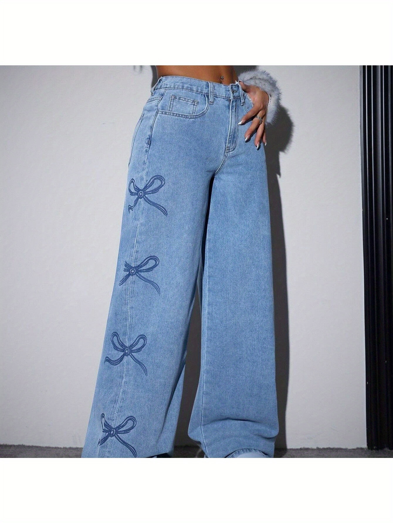 Women's High Waist Wide Leg Jeans - Stretchy Non-See-Through Denim Pants, Loose Fit Straight Leg for Everyday & Formal Outfits - Machine Washable All-Season Jeans, Streetwear Style, Trendy Design, Comfortable Material, Stylish Trousers, Casual Wearers - Image 3