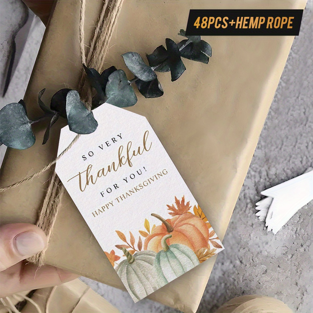 48pcs "Happy Thanksgiving" Gift Tags with Hemp Rope, Displaying Pumpkins and Autumn Leaves, Watercolor Design, Perfect for Thanksgiving Presents, Fall Gatherings, Table Decor, etc., Expressing Gratefulness - Image 8