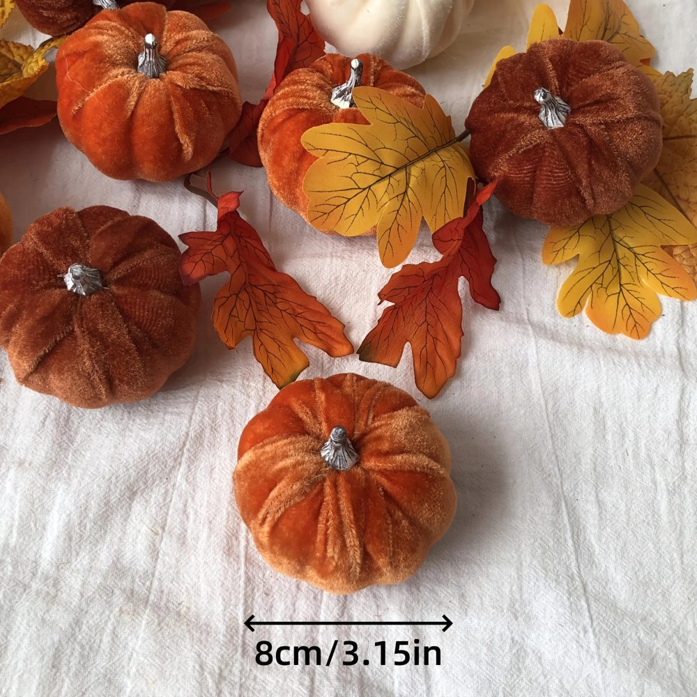 12pcs Autumn Artificial Pumpkins Set - Realistic Orange & White Pumpkins with Green Leaves, Perfect for Halloween, Thanksgiving, and Fall Decor, Indoor/Outdoor Use, No Electricity Needed, Festive Tabletop Display, Festive Tabletop Display | Autumnal Theme | Durable Plastic Pumpkins, Pumpkin Decorations - Image 4