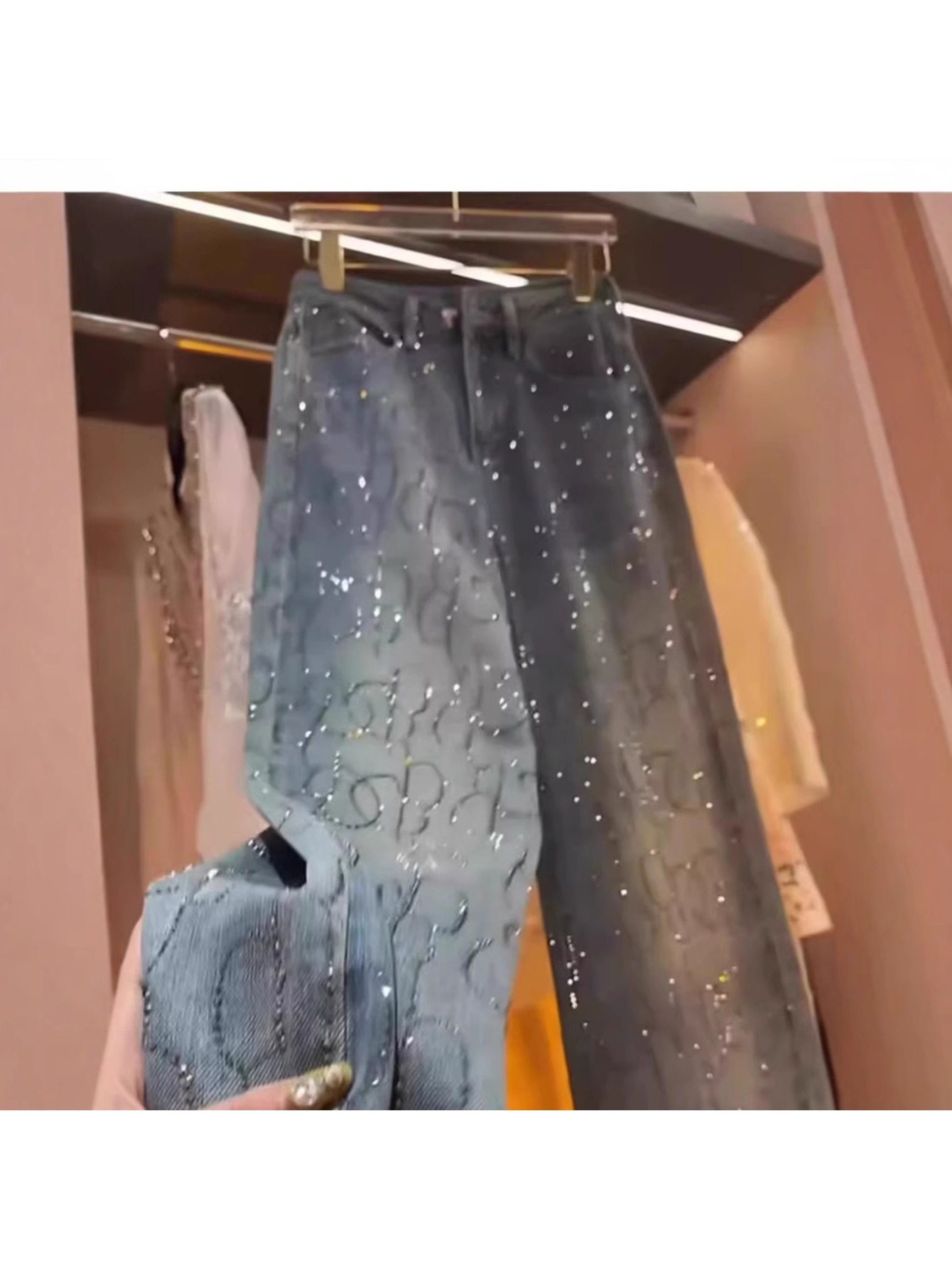 Heavy Industry Diamond Straight Jeans for Women Fashion 2025 Summer New High-waist Jeans, Hip Lifting Waist Shining Hot Drilling Craft, Street Hip-hop Casual Travel Wear, Slim Fit - Image 5