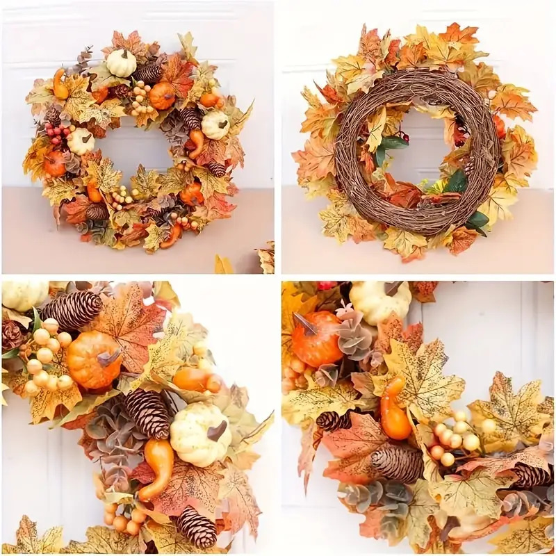 20inch Autumn Harvest Wreath- Thanksgiving and Halloween Decoration with Pumpkins, Berries, Maple Leaves and Pine Cones- Artificial Farmhouse Front Door Decoration for Indoor/Outdoor Use, Thanksgiving Decor, Rustic Farmhouse Style, Festive Fall Wreath, Weatherresistant Wreath, Lightweight Decoration, Pumpkin Wreath, Fall Wreath, Autumn Enthusiasts - Image 3