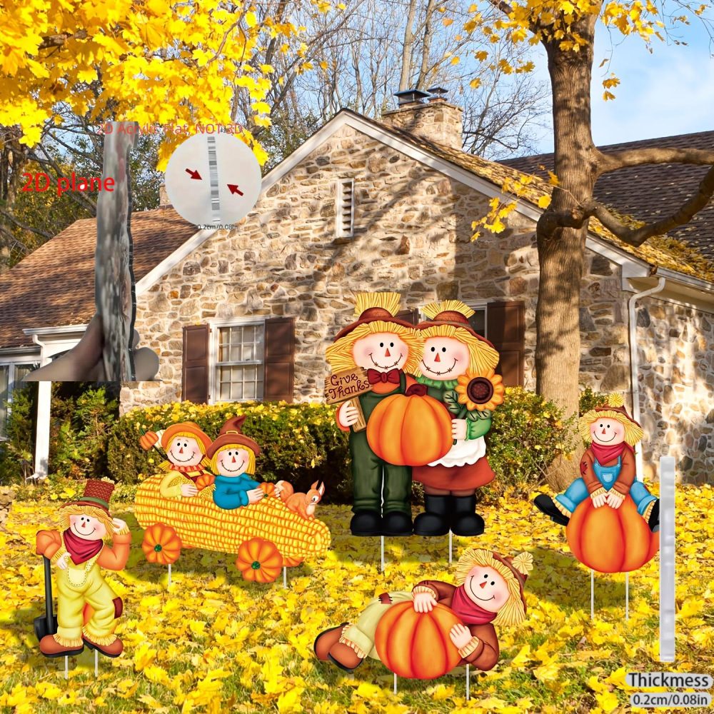 [Thanksgiving Yard Signage] 2D Flat - For Four Seasons 2D Flat 5pcs Set Fall Thanksgiving Yard Signage - Pumpkin Scarecrow Plastic Corrugated Board - Multi Design Styles - Outdoor Garden Decoration, 2D Flat - Image 4