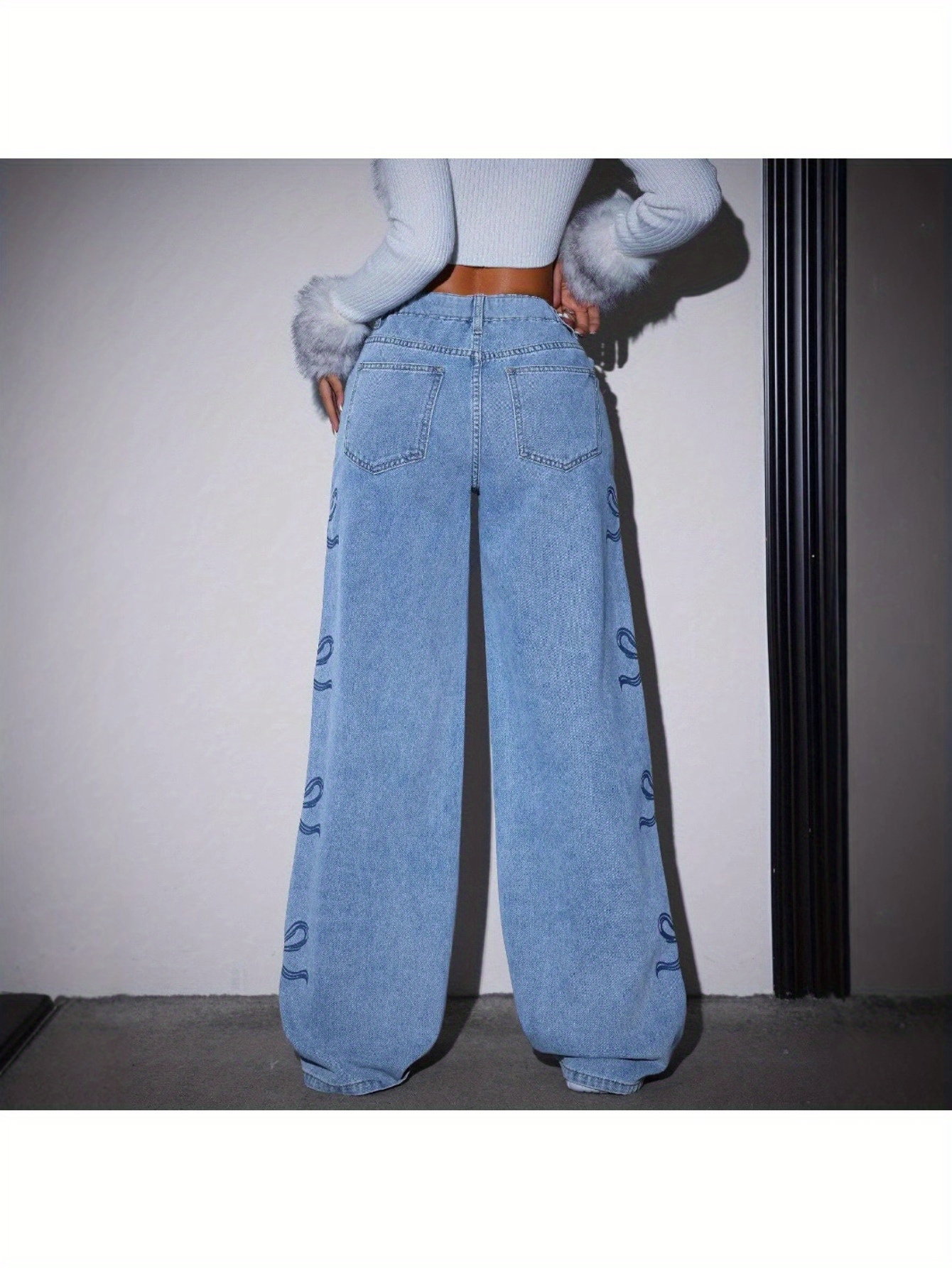 Women's High Waist Wide Leg Jeans - Stretchy Non-See-Through Denim Pants, Loose Fit Straight Leg for Everyday & Formal Outfits - Machine Washable All-Season Jeans, Streetwear Style, Trendy Design, Comfortable Material, Stylish Trousers, Casual Wearers - Image 7