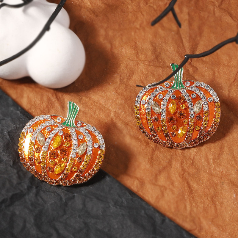 1 Pair of Elegant Pumpkin-Themed Earrings with Sparkling Gemstones, Stainless Steel - Vintage-Inspired Design for Daily Wear & Parties, Party Accessories|Vintageinspired Earrings|Stainless Steel Earrings - Image 4
