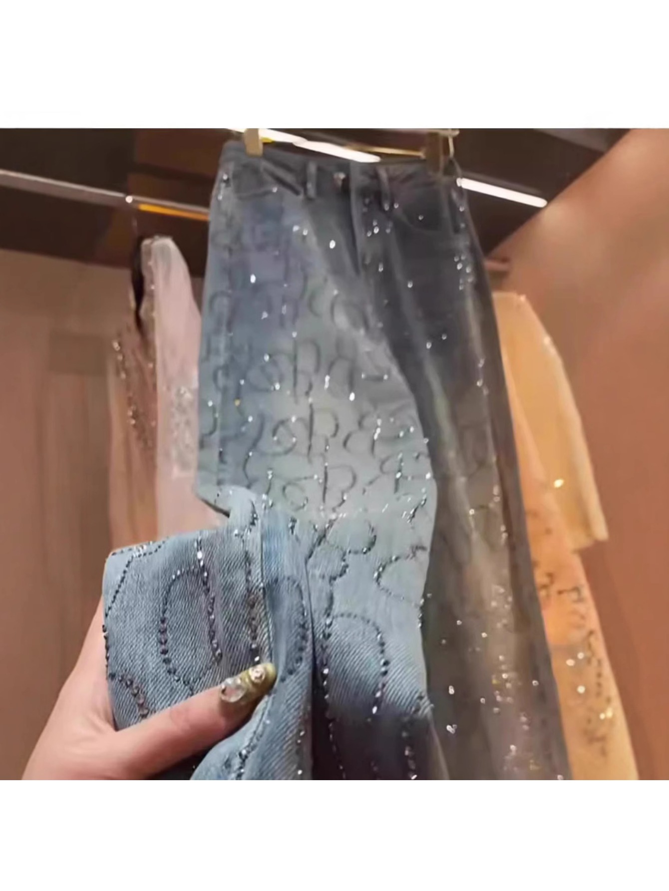 Heavy Industry Diamond Straight Jeans for Women Fashion 2025 Summer New High-waist Jeans, Hip Lifting Waist Shining Hot Drilling Craft, Street Hip-hop Casual Travel Wear, Slim Fit