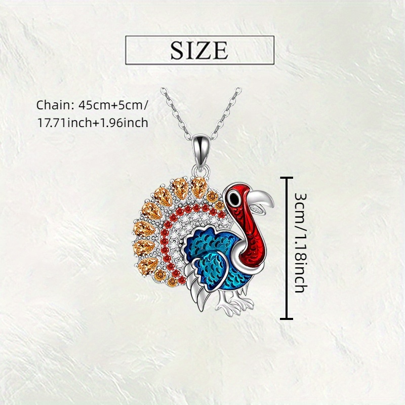 1pc Elegant Turkey Pendant Necklace with Blue & Red Feathers, Golden Eyes & Orange Beak - -Accented White Chain Jewelry for Thanksgiving, Christmas, Halloween, Birthday & Anniversary Gifts - Durable Casual Attire for &, for Teenager - Image 3