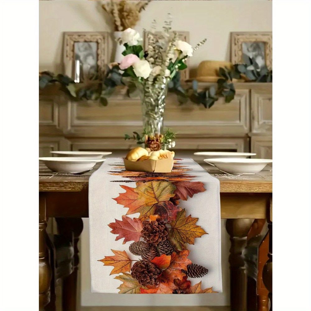 [3 Sizes Available] Autumn Table Flag - Red-Brown Maple Leaves And Pine Cone Print - Elegant Decoration for Thanksgiving, Halloween, And Harvest Parties - Durable Polyester for Indoor And Outdoor Use - Easy to Clean Kitchen Table Decor, Coffee Table Arrangement, Faux Leaf Details, Long-Lasting Material, a Must-Have for Holiday Hosts. - Image 8
