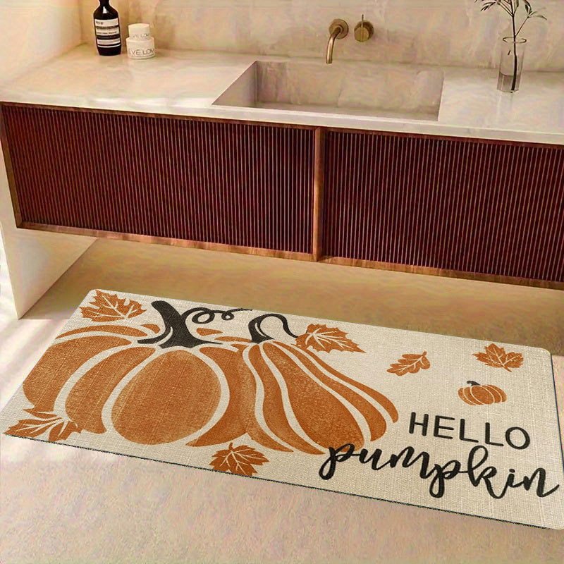 1pc Non-Slip Welcome Mat - Autumn Pumpkin & Leaves Print in Orange/Beige/White - Heavy-Duty PVC Backing for Kitchen, Living Room, Entryway - Easy Clean Floor Mat for Halloween, Thanksgiving, Christmas Decor - Indoor/Outdoor Use - Durable Polyester Surface - Ideal for Home, Cafe, Office, Seasonal Decoration, Festive Design, Comfortable Texture, Holiday Shoppers - Image 7