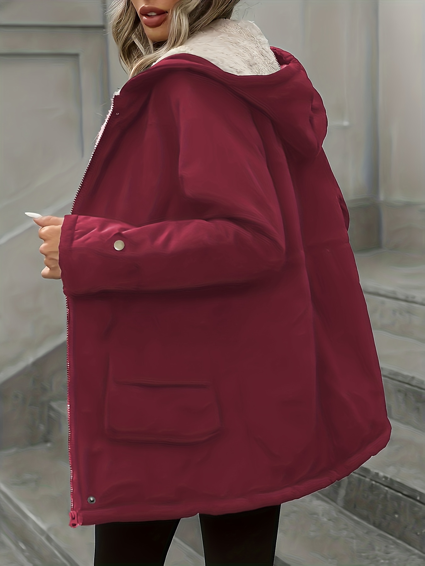 Women's Black Hooded Winter Windbreaker Jacket with Full-Zip Front, Machine Washable Outer Coat for Cold Weather, Casual Outerwear (Solid Color, Non-Stretch) - All-Season Use for & Leisure, - Image 10