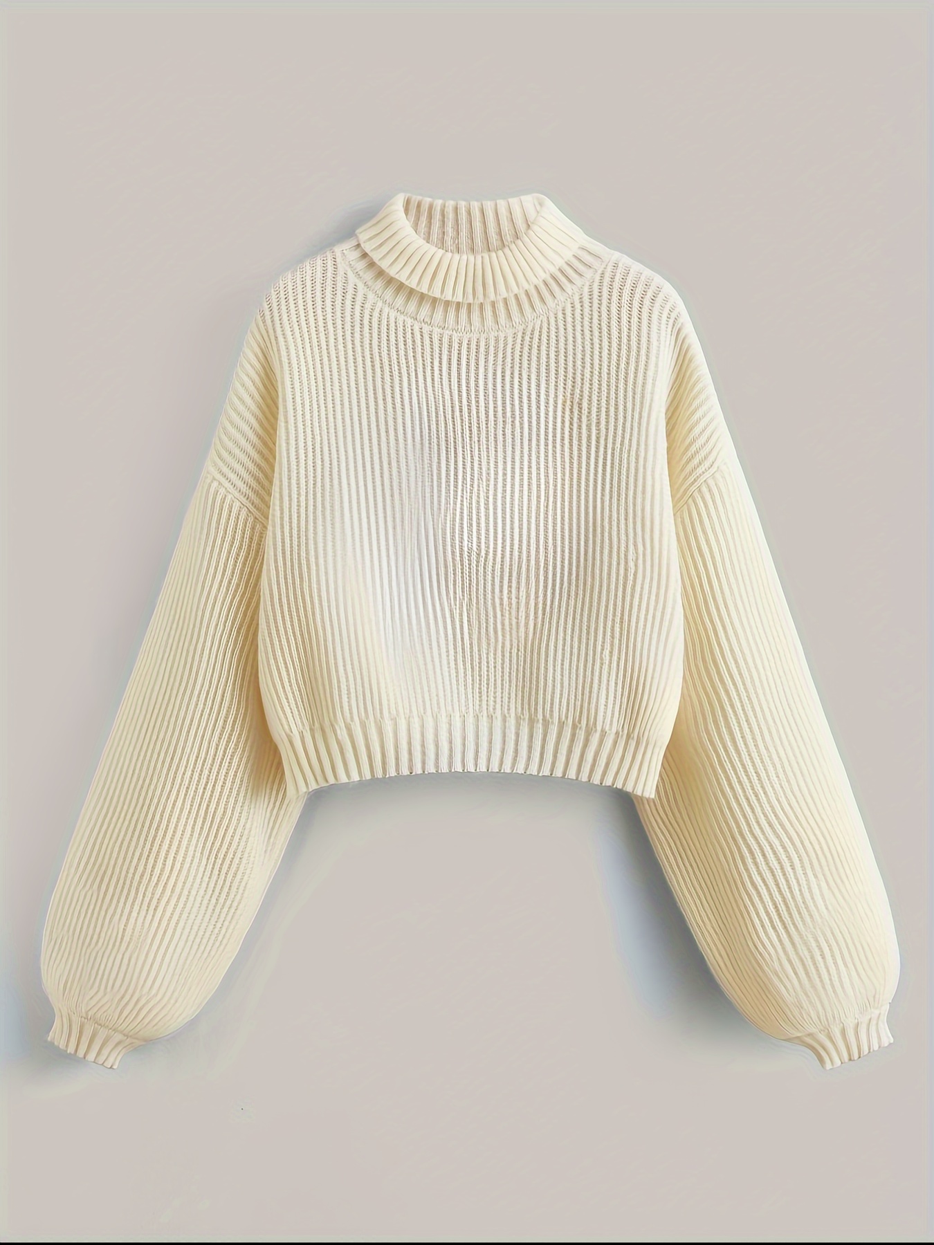 Women'S Short Pullover Sweater Flower Bear Embroidery Long-sleeved High-neck Knitted Top - Image 3