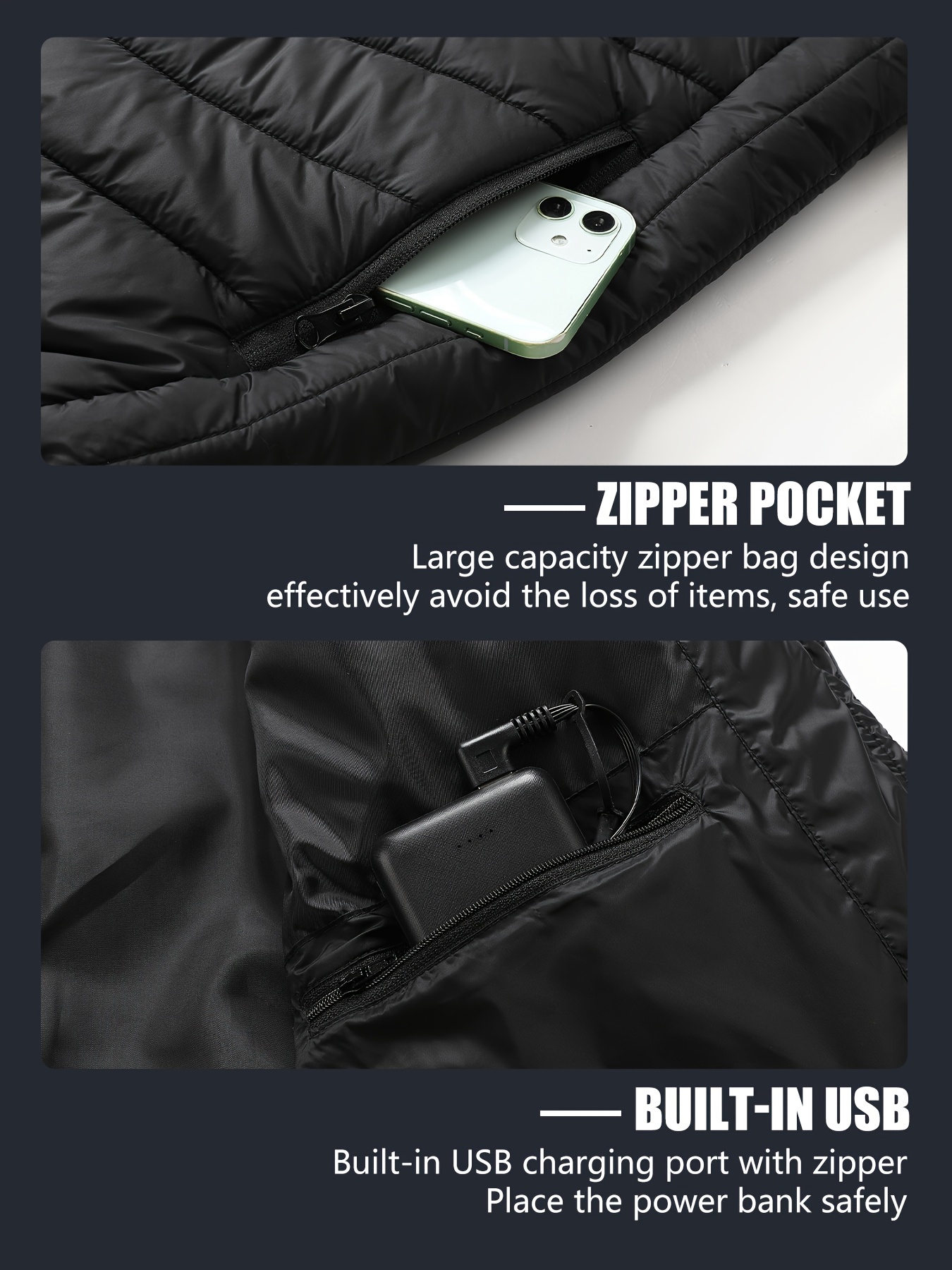 9-Zone Jacket, Warm Coat, 3-Temperature Settings, Portable, Power Bank Compatibility (Not Included), Machine Washable, for Outdoor Winter Cycling and Fishing - Image 9
