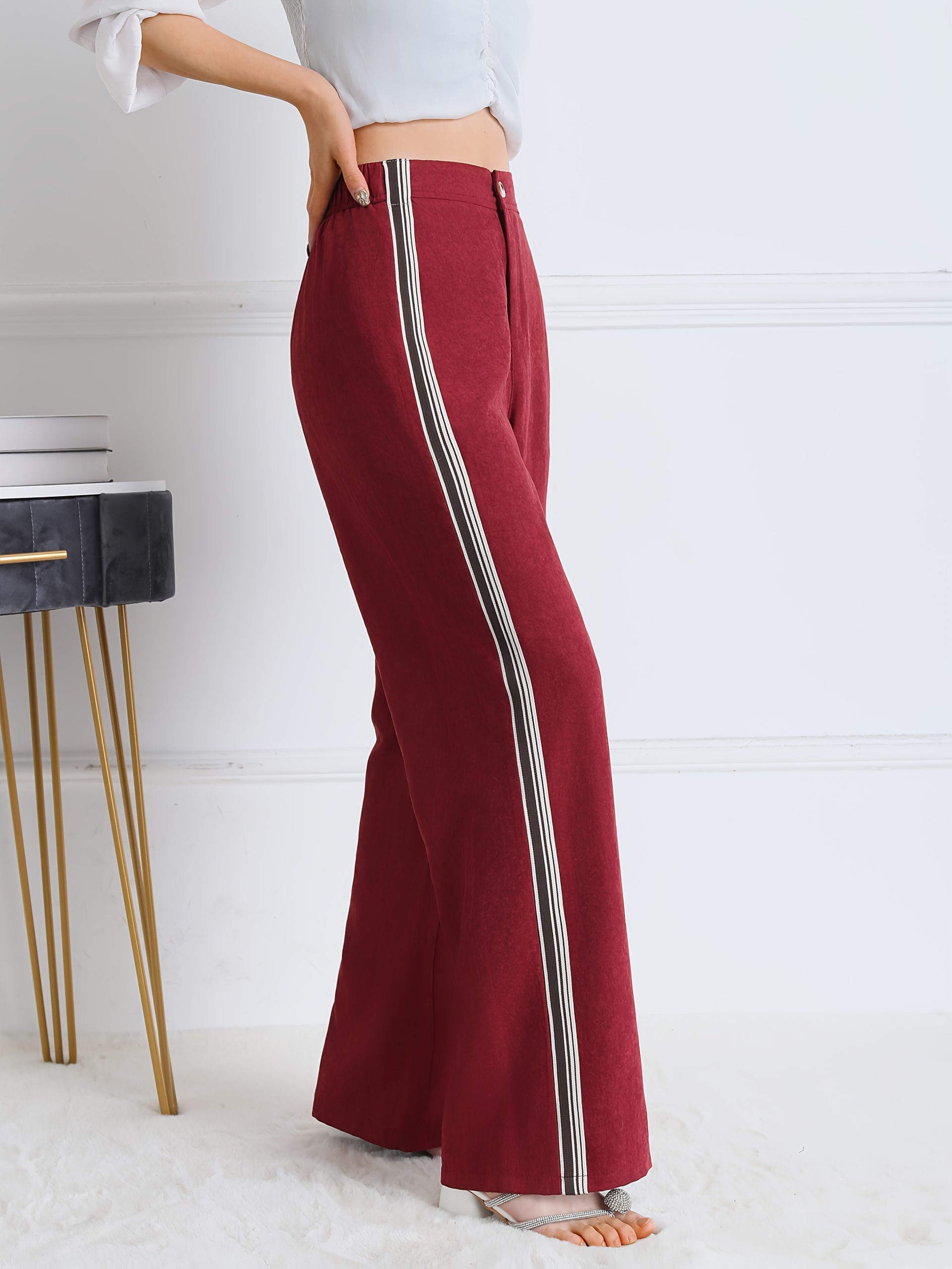 Elegant High-waisted Diagonal Pockets for Women's Clothing, Solid-colored Wide-leg Pants, And Casual Loose Pants Are Suitable for Work And The Office - Image 9