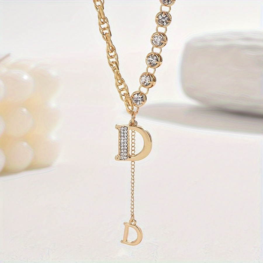 1pc Elegant Golden-Tone "D" Letter Necklace with Accents, Vintage Boho Style, Copper Crafted, Perfect for Daily Wear, Parties, and Weddings - Image 3