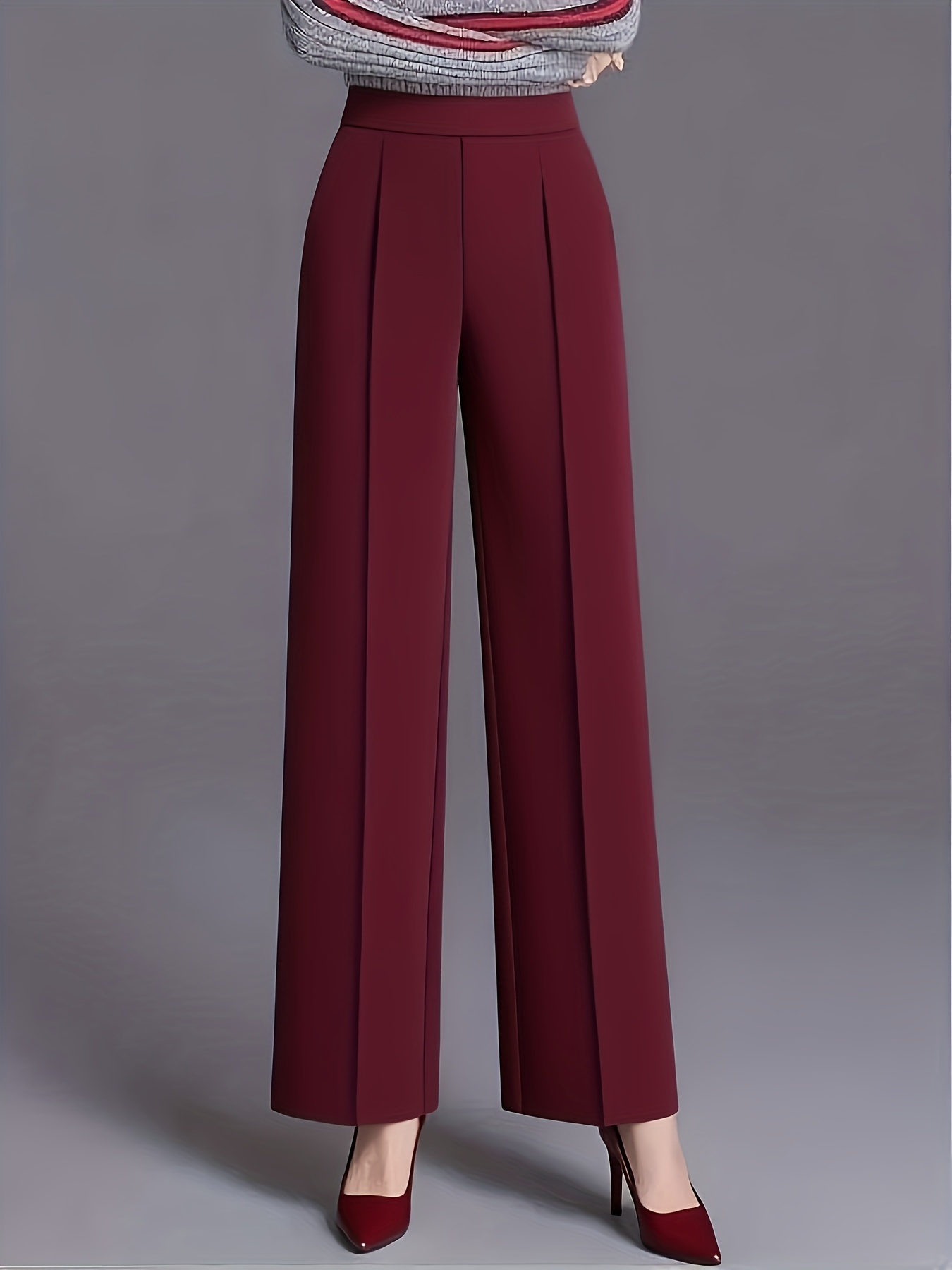 Elegant High-waisted Slanted Pocket Women'S Pants, Solid Color Wide-leg Trousers, Casual Loose-fit Pants, Suitable For Work And Office, As Well As Home Leisure - Image 6